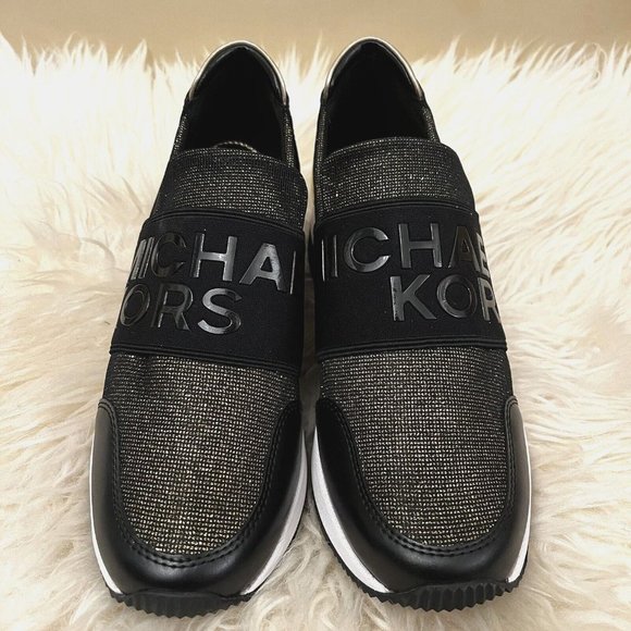 Michael Kors Felix Trainer Platform Wedge Extreme Glitter Rose Gold NEW - Picture 3 of 5